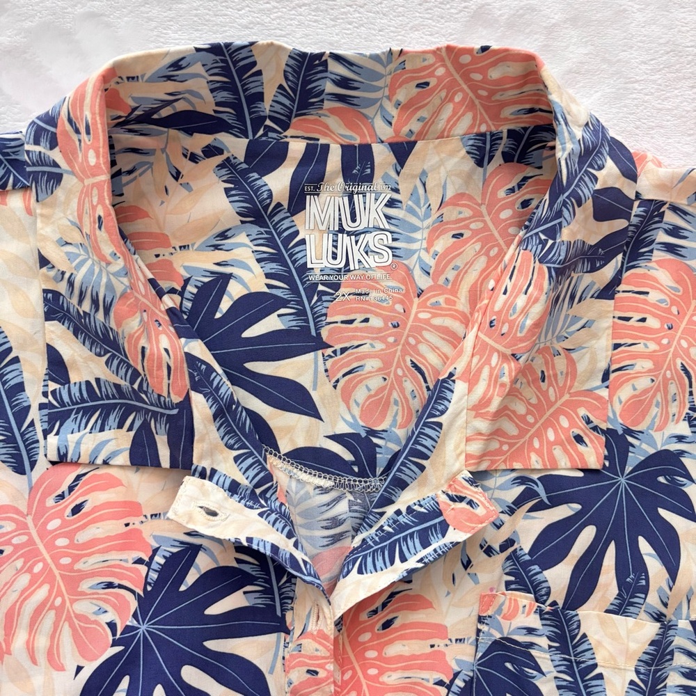 MUK LUKS Long Sleeve Wide Leg Tropical Print Utility Jumpsuit--NWT--2X - Picture 9 of 16